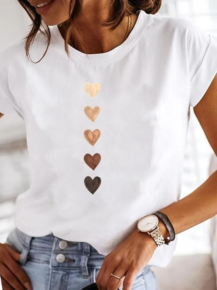 Love Heart Watercolor T-shirts爱心水彩甜美印花女T恤短袖夏季-封面