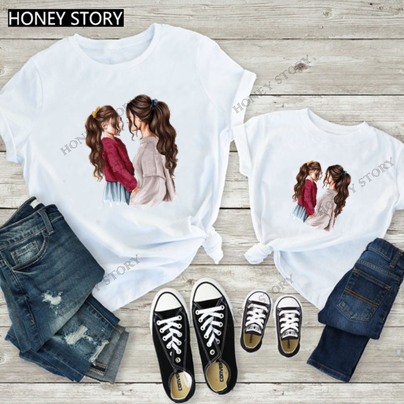 슈퍼마마 패밀리 T셔츠 여름 대외 무역 인기 프린트 친자복 흰색 T셔츠 반소매