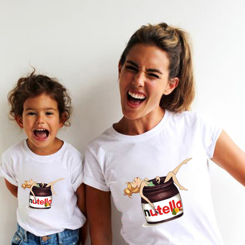 NUTELLA 가족 티셔츠 유럽과 미국 INS 스타일 NUTELLA 땅콩 버터 프린트 부모-자식 티셔츠