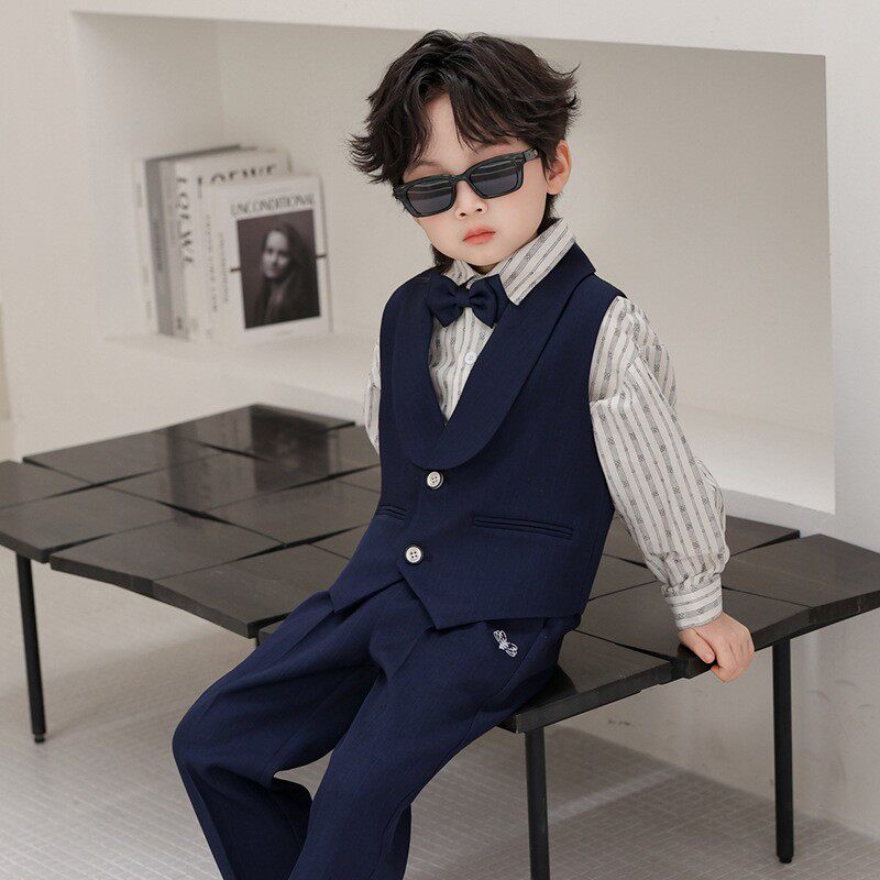 男童西装马甲套装儿童生日宴春秋款高端花童礼服男孩主持人演出服