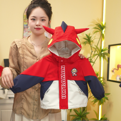 男童洋气春秋卡通奥特曼加绒外套