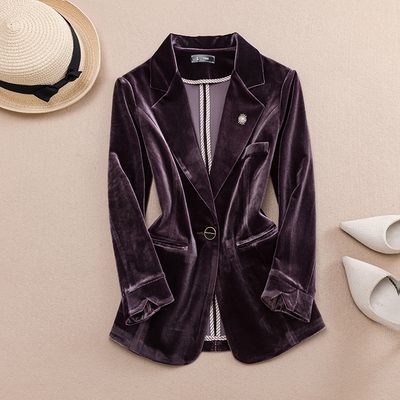高端金丝绒紫色西装外套女春秋季2025新款职业气质女人味西服套
