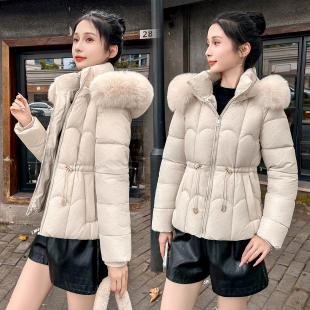 加绒短款修身收腰棉袄女冬新款大毛领棉衣棉服外套上衣烫钻棉袄潮
