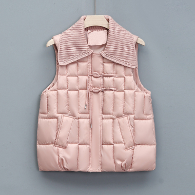 大码2025冬季新款胖妹妹女装翻领纯色无袖拉链宽松羽绒棉服马甲潮