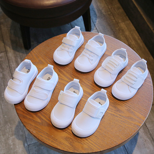 儿童小白鞋男女童校园帆布鞋春秋轻便软底幼儿园室内鞋小学生白色