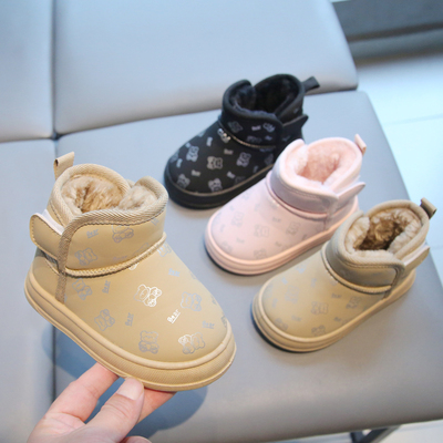 冬季新款儿童雪地靴加绒防滑宝宝棉鞋男童户外鞋女童冬天鞋子短靴