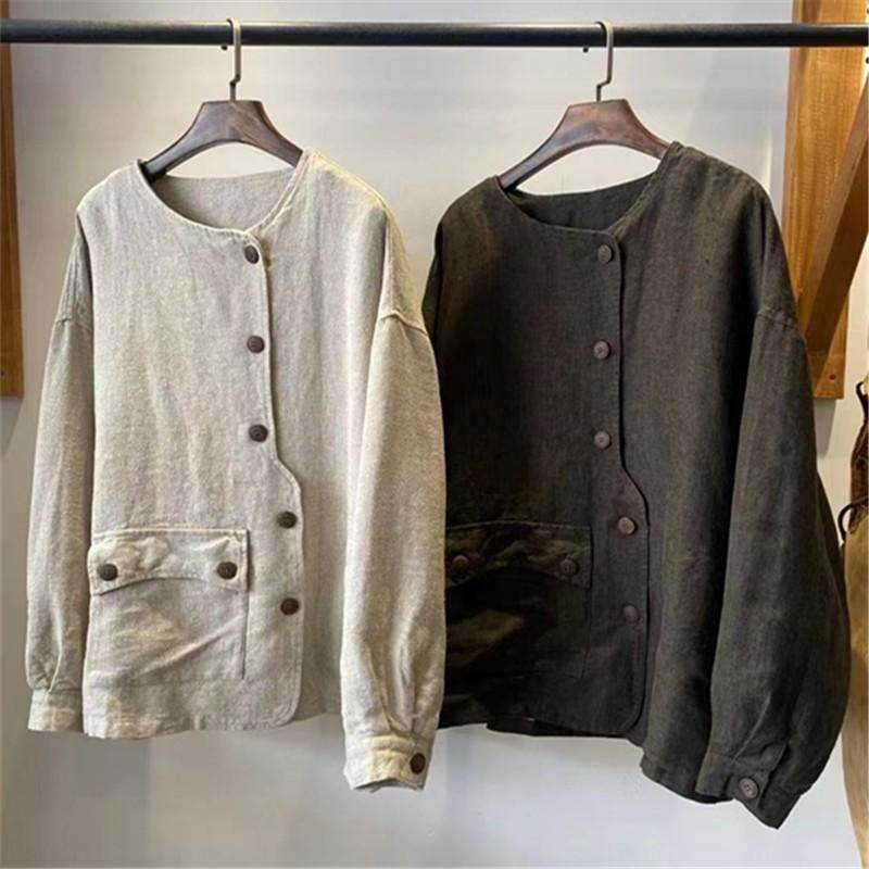 复古文艺日系亚麻外套女秋季新款不规则单排扣门襟宽松百搭上衣女,女装/女士精品,短外套,淘宝优惠券,粉丝福利购,淘宝优惠卷