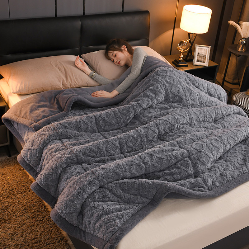 无印良品三层夹棉毛毯加厚冬季双面绒盖毯加绒羊羔绒沙发午睡毯子