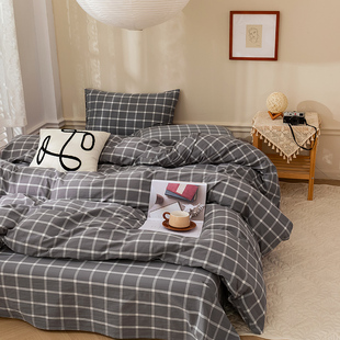 无印良品简约全棉被套单件纯棉被罩180x200x230 单人床单款四件套