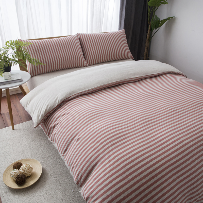 无印良品日系针织天竺棉床上四件套全棉纯棉家用裸睡软棉被套床笠