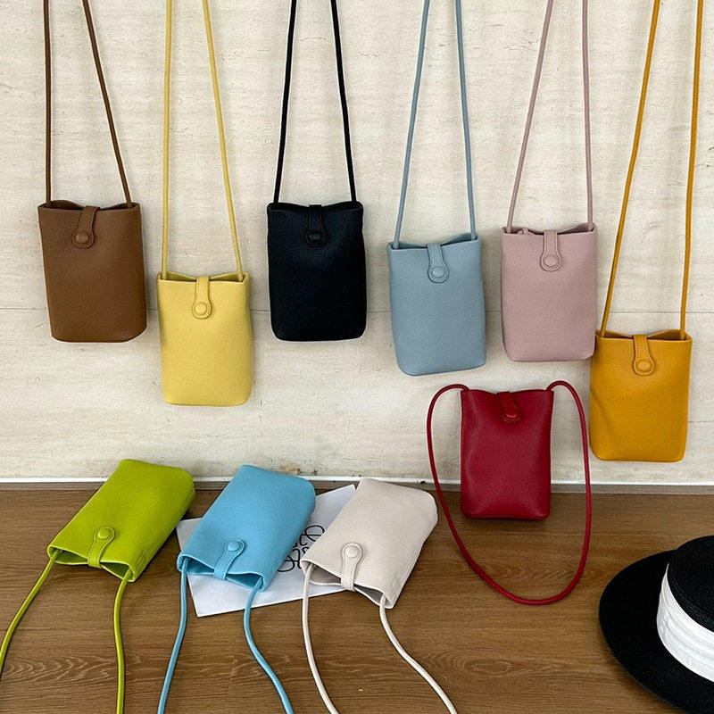 新款ins休闲竖款手机包Pu日系小清新纯色单肩包简约洋气斜挎包女