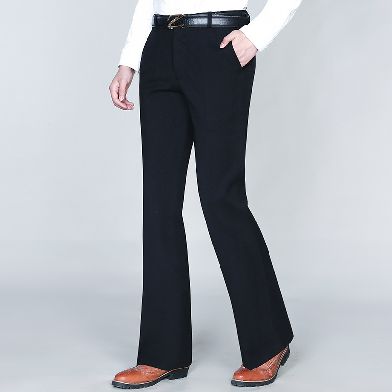 冬季厚款弹力喇叭裤男商务修身加厚保暖中年男裤时尚休闲垂感西裤