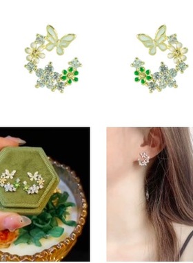 CROCUS 925银耳针雏菊蝴蝶女甜美C圈耳钉CRSE0220繁花似锦耳钉