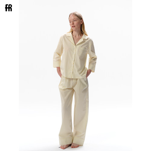 FORRETRO柠檬黄条纹家居服套装