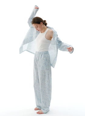 FORRETRO25蓝色飞鸟系列春夏度假风全棉宽松休闲慵懒家居服套装