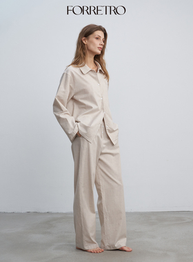 FORRETRO燕麦米纯棉磨毛睡衣长袖长裤春秋冬高级感男女家居服外穿