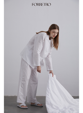 FORRETRO 春夏长绒棉慵懒感极简复古时髦短裤长袖可外穿家居服