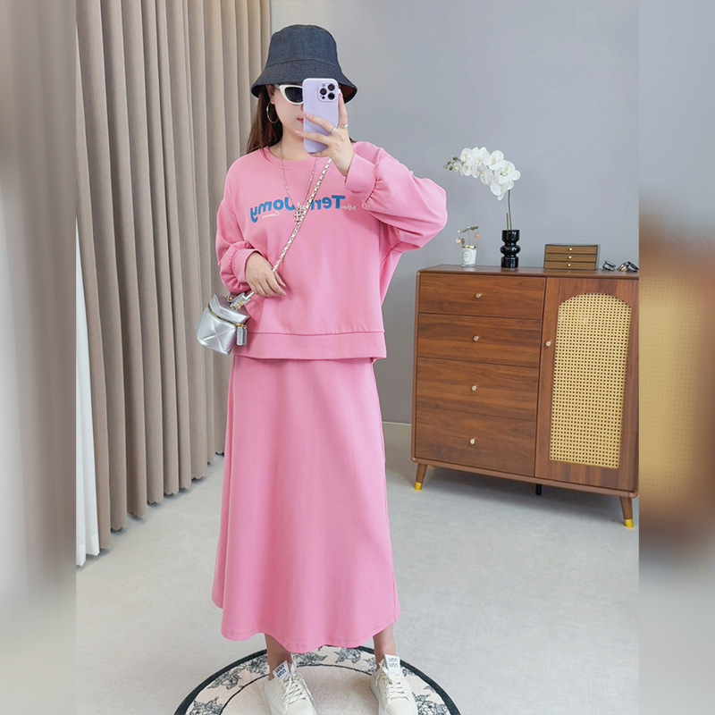 2025年秋季大码女装卡通字母印花卫衣+高腰休闲半身裙9037AB