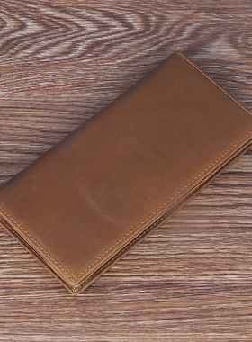 疯马皮长款钱包内外全皮男式真皮银包RIDF防盗刷头层牛皮钱夹复古