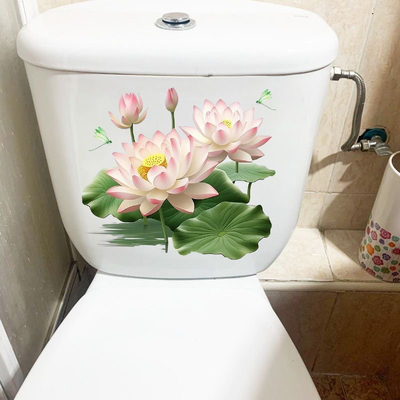 白色荷花蜻蜓卡通贴画浴室洗手间防水墙贴个性创意厕所马桶盖贴纸