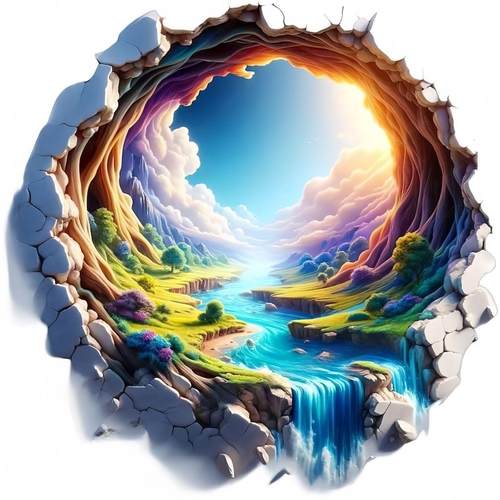 爆款3d破洞视觉唯美风景图案餐厅门窗墙面装饰贴画汽车身防水贴纸