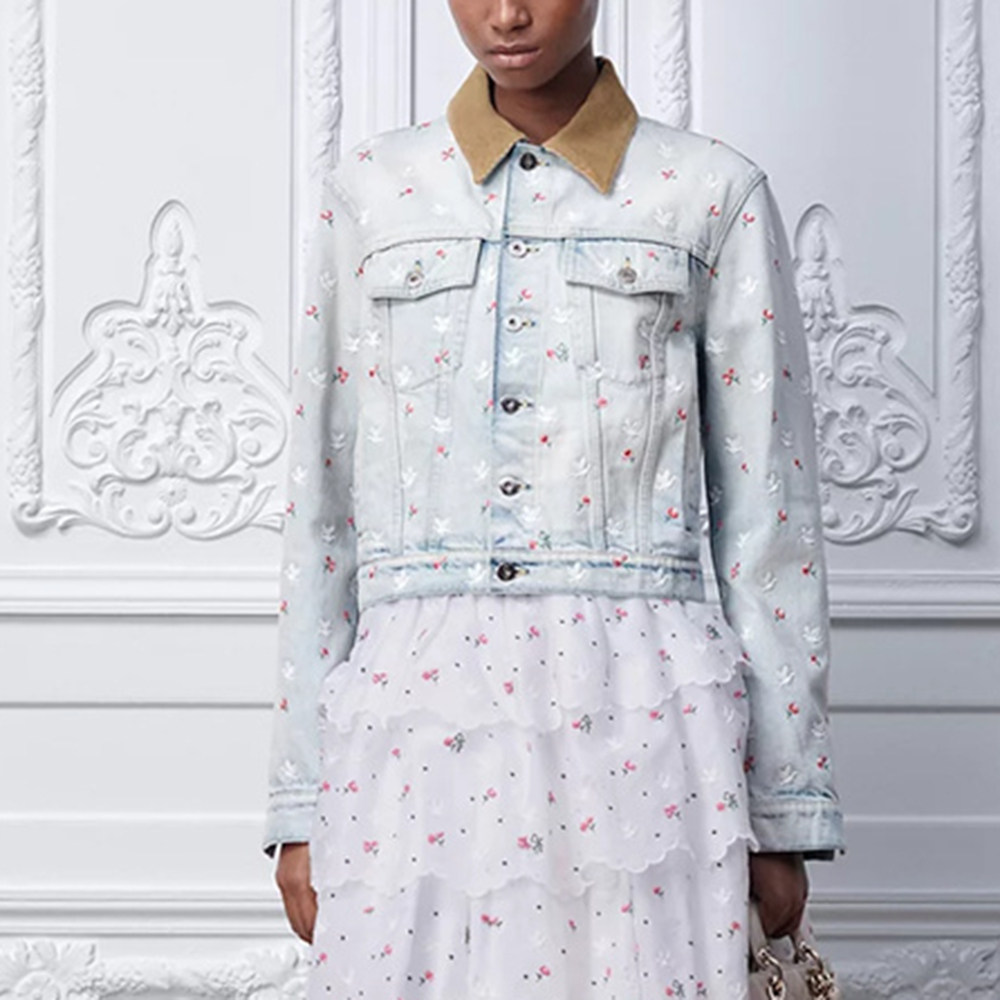 2026早春新款法式撞色翻领花卉刺绣牛仔外套单排扣长袖短款夹克女,女装/女士精品,短外套,淘宝优惠券,粉丝福利购,淘宝优惠卷