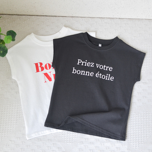 日单~110-140男童宝宝全棉字母短袖T恤中小童夏季宽松上衣体恤衫