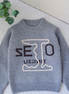 110-150男童宝宝字母卡通灰色半高领毛衣中大童冬季厚实保暖毛衫
