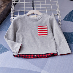 日单~80-150男童小宝宝假两件卫衣中小童宽松时尚春秋圆领上衣