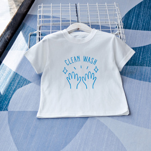 日单~110-130男童宝宝纯棉白色短袖T恤中小童夏体恤衫宽松简约