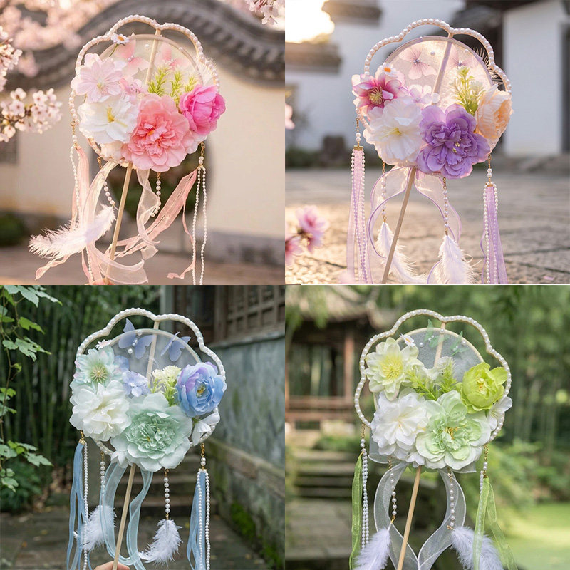 古风繁花珍珠长流苏汉服团扇