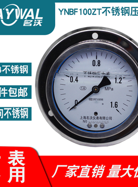 YNBF100ZT 0-1.6MPA 轴向304不锈钢耐震压力表 轴向带边