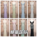 夜店酒吧KTV重工U型手工走秀演出服佳丽足浴显胸大透视性感晚礼服