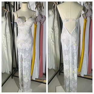 夜店酒吧KTV车模特走秀演出服佳丽足浴超级显胸大透视性感晚礼服