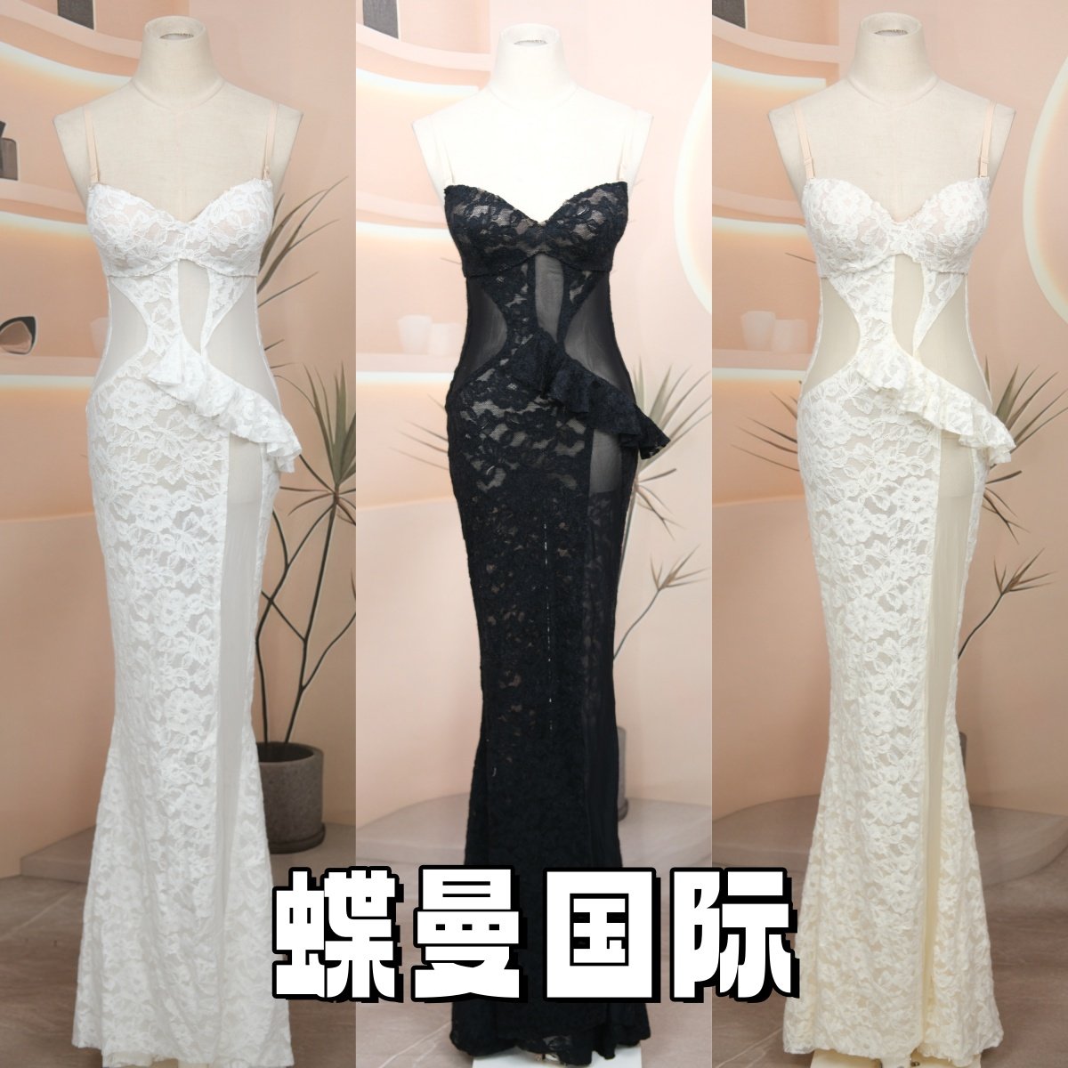 重工手工礼服演出服拼接透视性感晚夜店酒吧KTV长裙无袖蕾丝