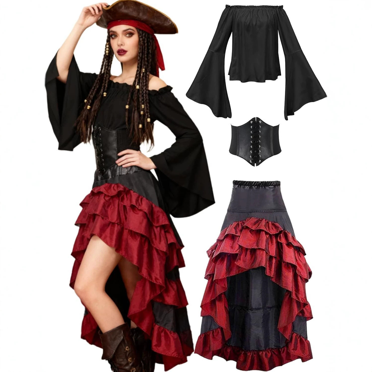 万圣节中世纪海盗塑腰裙cos服装