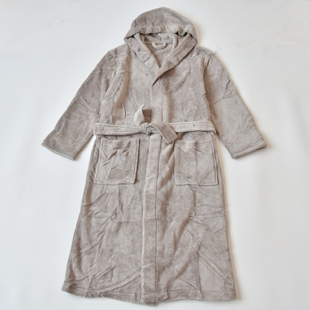 外贸秋冬季男女珊瑚绒连帽长袖系带睡袍中长款保暖浴袍家居服睡衣