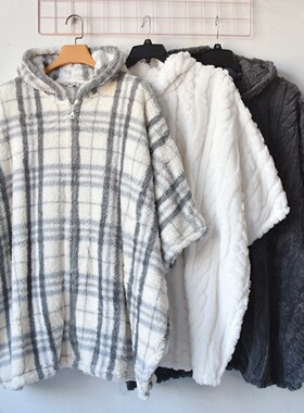 外贸男女珊瑚绒家居服连帽斗篷