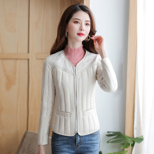 盈霏短款V领拉链羽绒服内胆女
