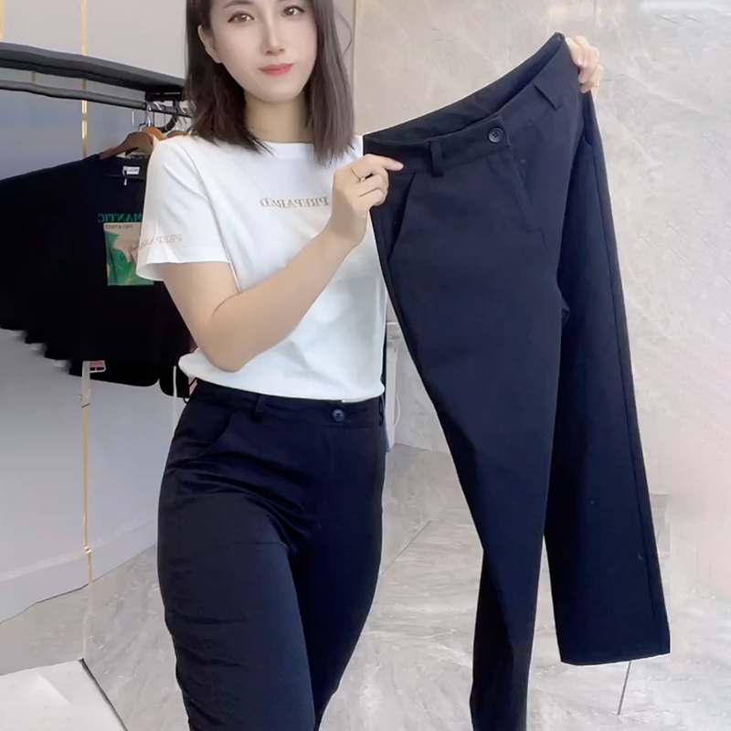 高腰简约显瘦微弹气质九分西装裤