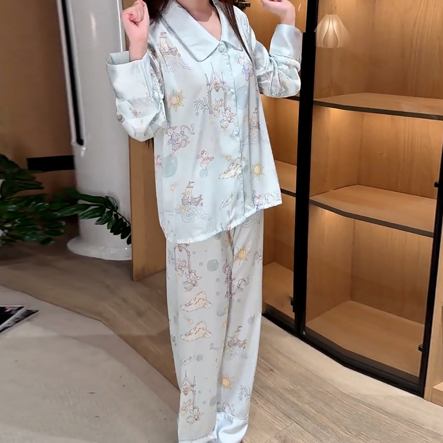 韩版轻奢风夏秋冰丝睡衣女长袖长裤舒适休闲气质休闲家居服套装