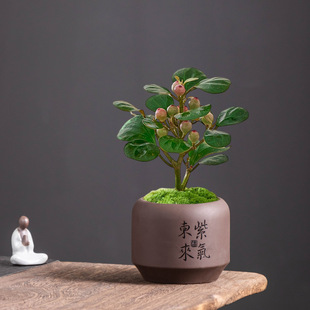 陶瓷家用透气绿植盆栽盆桌面摆件可 复古紫砂小盼菩提花盆中式