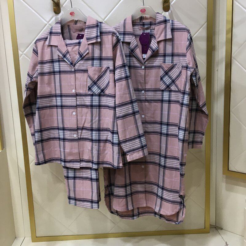 达尔丽品牌秋冬女梭织纯棉磨毛格仔睡衣套睡裙套8205139裙8206109
