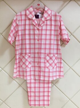达尔丽专柜正品女短袖梭织纯棉前扣格子春夏睡衣家居服套装881101