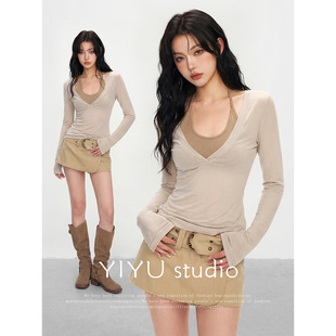 伊予YiYu 显瘦薄款 春夏长袖 女修身 防晒两件套辣妹穿搭 V领套装