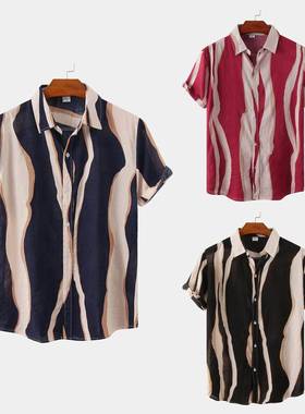 外贸男装2025夏季新品男士休闲短袖衬衣潮流美式衬衫Men's Sh