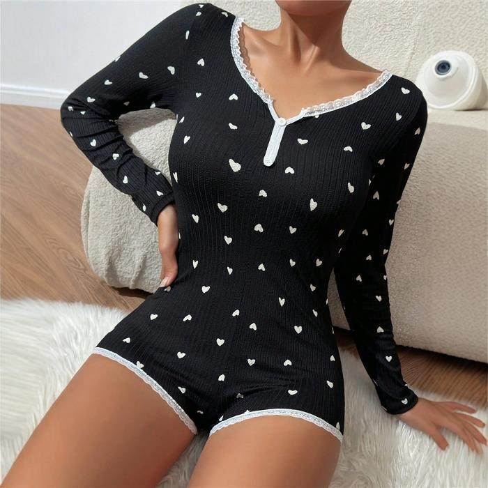 外贸欧美性感长袖短裤连体睡衣家居服女 Romper Homewear Pajamas