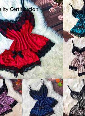 V-Neck Tops Pajamas Sleepwear For Women Suit