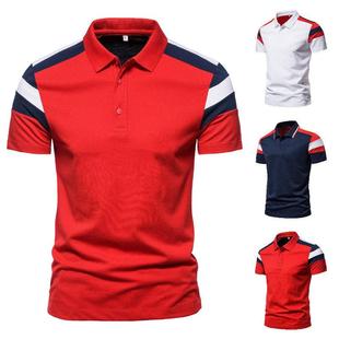 跨境夏季 翻领T恤POLO衫 男士 红色块短袖 Men 时尚 外贸欧码
