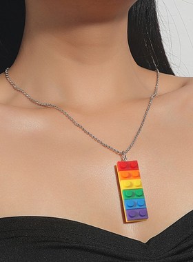 hip hop cute Colorful building blocks necklace earrings 1set